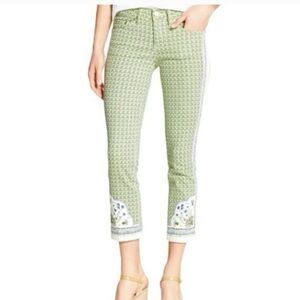 Tory Burch Mia Bontanical Green and White Patterned Cropped Jeans, size 29